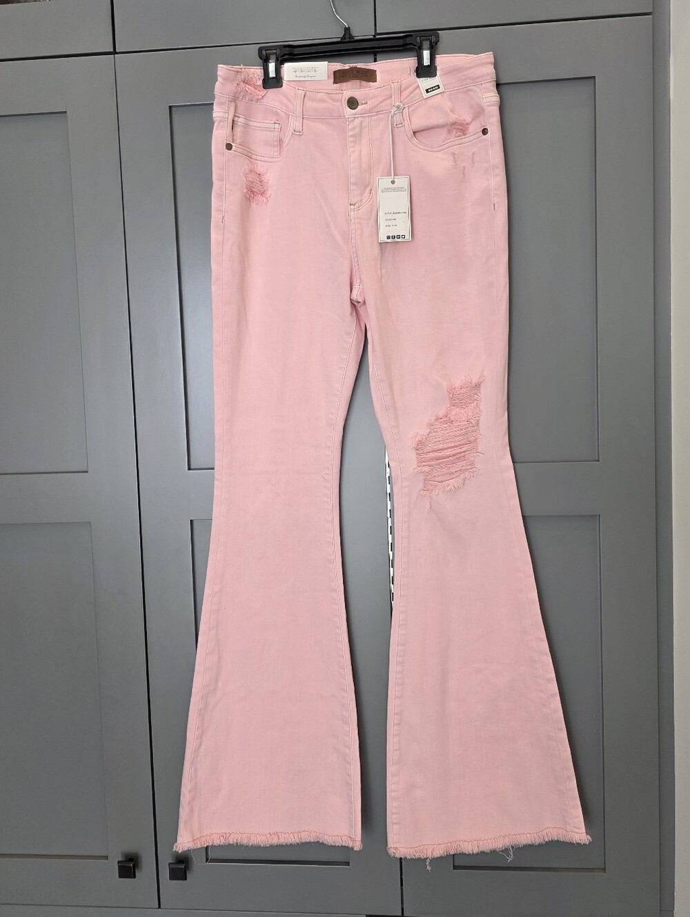 Judy Blue Pink Flare Jeans Size 11/30 Mid Rise NEW Distressed Boho Festival